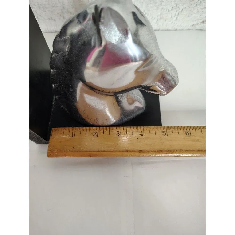 Horse head book end only 1 pc 6 3/4 inches aluminum and wood